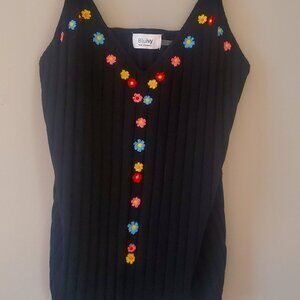 Rib Knit Tank w/ Embroidered Flower Detail Super Cute